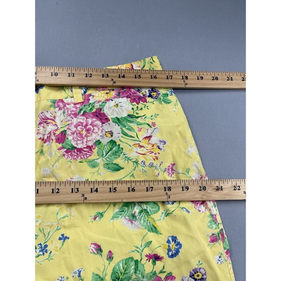 LRL Ralph Lauren Women Pants 14 Yellow Floral Spring Preppy Wide Leg Cropped - Picture 4 of 8